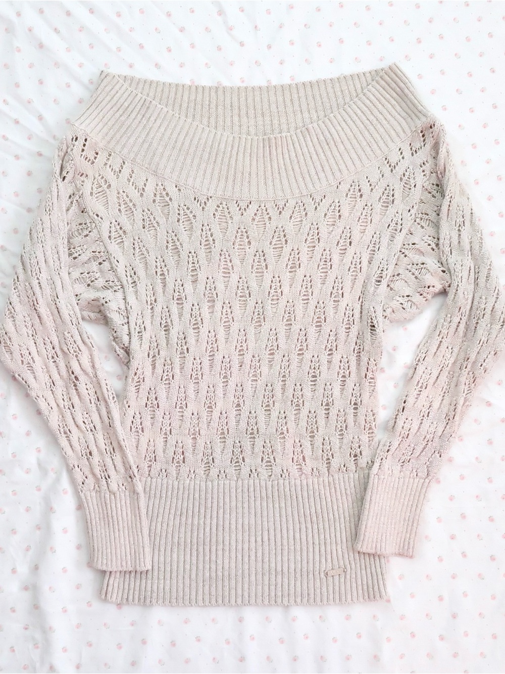 guess jeans beige off shoulder knit sweater y2k
